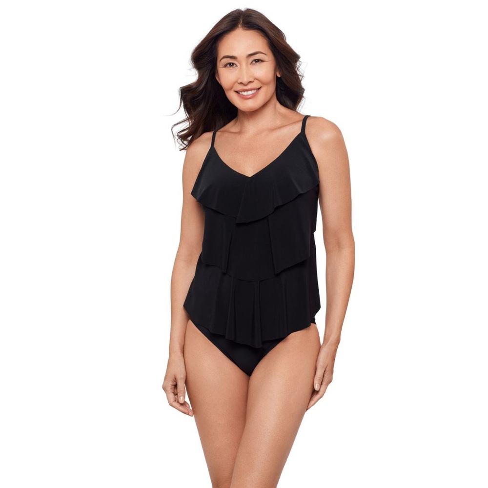 Aqua‎ Green Black Richard Triple Tier Ruffle Tankini Top